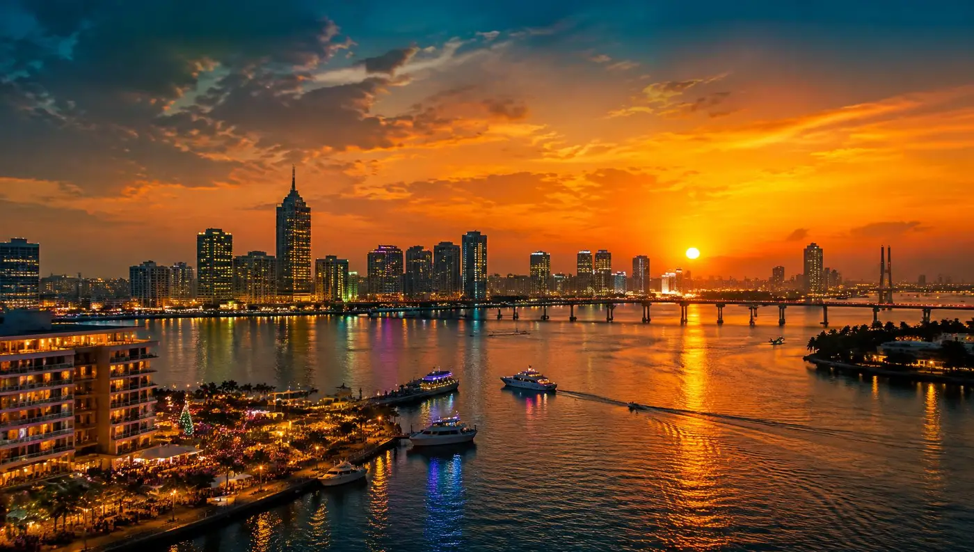 Lagos skyline at sunset in December